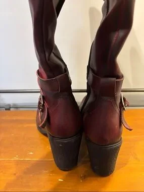 Source Unknown | Shoes | Dark Red Vegan Leather Lined Riding Boots ...